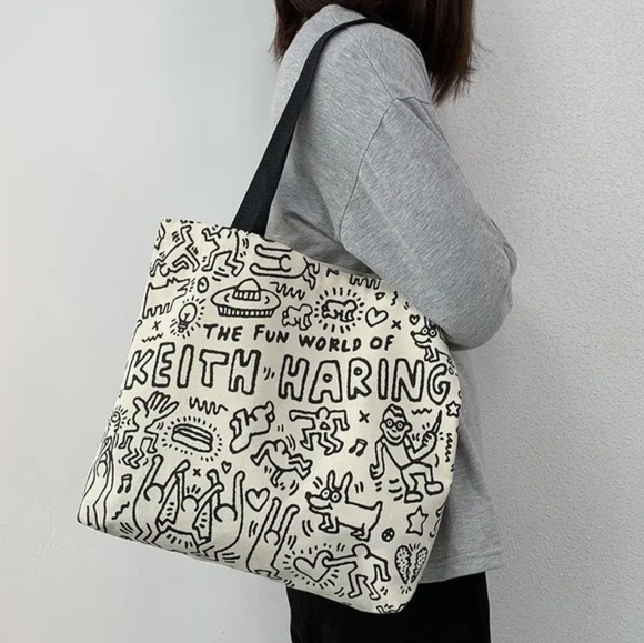 NWT Keith Haring Canvas Tote with Zipper - Picture 2 of 3